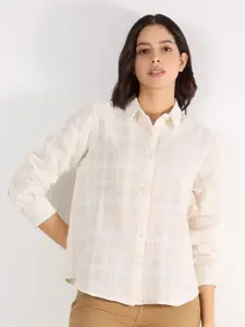Pepe Jeans Women Checked Spread Collar Pure Cotton Casual Shirt