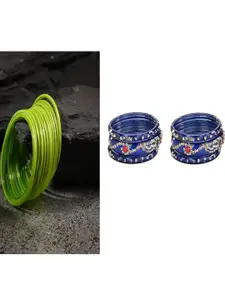 SOMIL Set of 18 Green Alloy Artificial Stones And Beads Bangles
