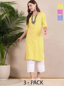 Anouk Rustic Selection Of 3 Striped Round Neck Straight Kurtas