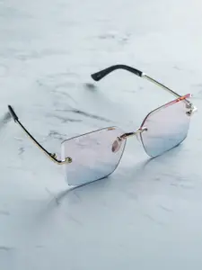 Leeway Women Grey Lens & Gold-Toned Square Sunglasses with UV Protected Lens