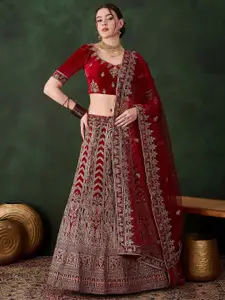 Maroosh Embroidered Zari Velvet Semi-Stitched Lehenga & Unstitched Blouse With Dupatta