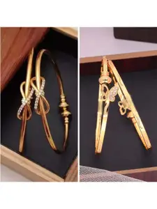 Anouk Women Pack Of 4 Gold-Plated Brass American Diamond Adjustable Bangles