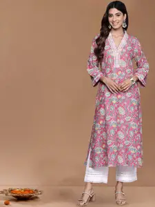 Varanga Women Floral Printed Daily Cotton Straight Kurta