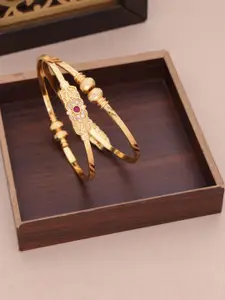 Anouk Brass Gold-Plated Adjustable Floral Bangles for Women