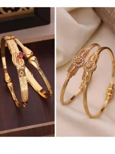 Anouk Women Gold-Plated Brass American Diamond Ethnic Adjustable Bangle