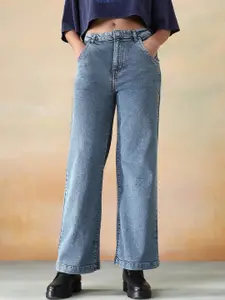 Flying Machine Women Wide Leg High-Rise Light Fade Stretchable Jeans