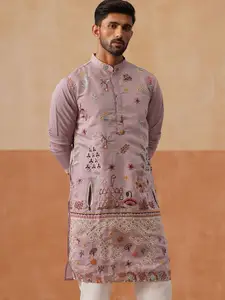 Jompers Men Woven Design Festive Silk Straight Kurta