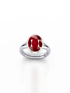 Barmunda gems Men Red Ruby Stone & Silver-Plated Brass Finger Ring