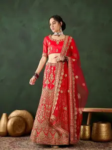 Maroosh Embroidered Semi-Stitched Lehenga & Unstitched Blouse With Dupatta