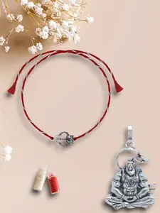 De Flossy Silver 2-Pcs Rakhi With Lord Hanuman Pendant With Roli Chawal Gift Set