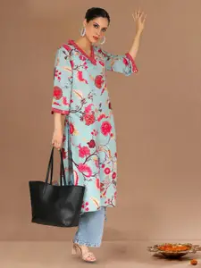 Varanga Women V-Neck Floral Printed Floral Kurta