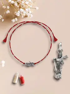 De Flossy Silver Set Of 2 925 Silver Krishna Thread Rakhis With Hanuman Pendant