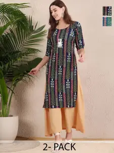 Anouk Rustic Selection Of 2 Women Ethnic Motifs Printed Daily Straight Kurtas