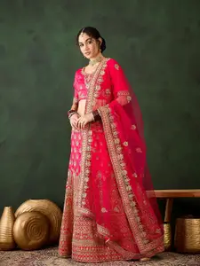 MANVAA Embroidered Zari Silk Semi-Stitched Lehenga & Unstitched Blouse With Dupatta