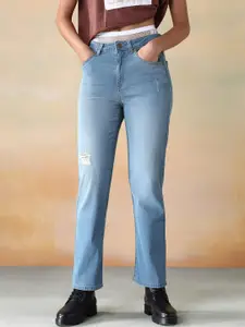 Flying Machine Women Straight Fit High-Rise Light Fade Stretchable Jeans