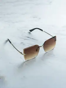 Leeway Women Brown Lens & Gold-Toned Square Sunglasses with