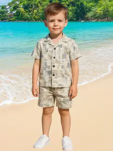 FASHION GRAB Boys Abstract Printed Pure Cotton Shirt With Shorts