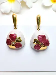 AVANT-GARDE PARIS Gold Plated Artificial Stones Studded Teardrop Enamelled Drop Earrings