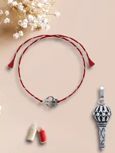 De Flossy Silver 2-Pcs Rakhi With Hanuman Gadha Pendant With Roli Chawal Gift Set