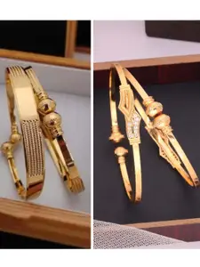 Anouk Pack of 2 Brass Gold-Plated Adjustable Floral Bangles for Women