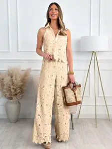 MIAKEE Embroidered Top & Palazzos Co-Ord Set
