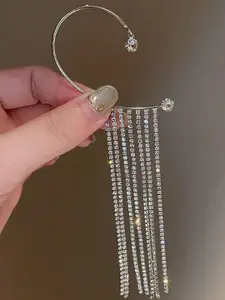 Vembley Women Korean Silver Studded Chain Tassels Ear Cuff Earrings