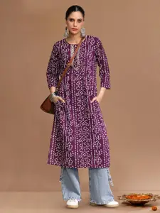 Varanga Women Bandhani Printed Round Neck Gotta Patti Kurta