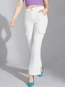 Life With Pockets Women Wide Leg High-Rise Stretchable Cargo Styles Flared Jeans