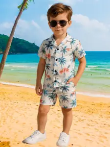 FASHION GRAB Boys Floral Printed Pure Cotton Shirt With Shorts