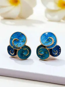 AVANT-GARDE PARIS Gold Plated Artificial Stones Studded Contemporary Enamelled Studs