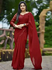 Satrani Striped Pure Georgette Saree with Sequined Border