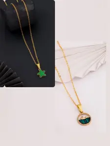 DressBerry Women Pack Of 2 Brass Gold Plated Charms Necklaces