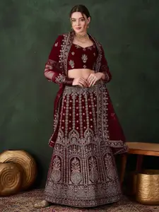 Maroosh Embroidered Zari Velvet Semi-Stitched Lehenga & Unstitched Blouse With Dupatta