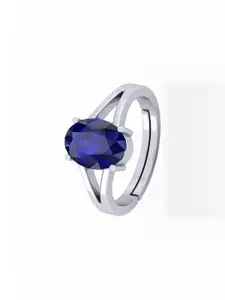 Barmunda gems Unisex Silver Plated Adjustable Blue sapphire Brass Finger Ring