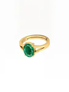 Barmunda gems Men Green Stone Studded & Gold-Plated Brass Finger Ring