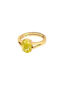 Barmunda Gems Brass Gold Toned Finger Ring with Yellow Stone