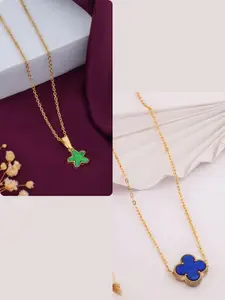 DressBerry Women Set of 2 Brass Gold-Plated Necklace