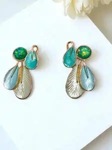 AVANT-GARDE PARIS Gold Plated Artificial Stones Studded Leaf Enamelled Drop Earrings