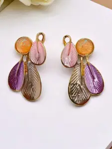 AVANT-GARDE PARIS Gold Plated Artificial Stones Studded Enamelled Leaf Drop Earrings