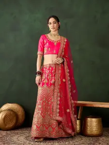 Maroosh Embroidered Semi-Stitched Lehenga & Unstitched Blouse With Dupatta