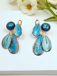 AVANT-GARDE PARIS Gold Plated Artificial Stones Studded Enamelled Leaf Drop Earrings