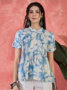 Sangria All Over Women Floral Printed Pure Cotton Pintuck Short Peplum Top