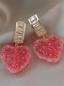 Vembley Women Korean Pink Love Heart Crystal Drop Earrings