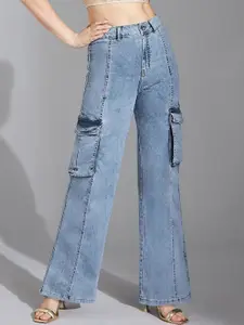 Life With Pockets Women Wide Leg High-Rise Heavy Fade Denim Stretchable Jeans