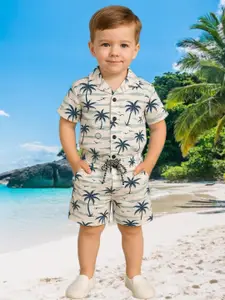FASHION GRAB Boys Floral Printed Pure Cotton Shirt With Shorts