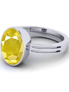 Barmunda gems Yellow Stone Studded Silver-Plated Finger Ring