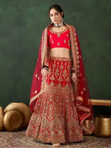 MANVAA Embroidered Semi-Stitched Lehenga & Unstitched Blouse With Dupatta