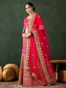 Maroosh Embroidered Zari Silk Semi-Stitched Lehenga & Unstitched Blouse With Dupatta