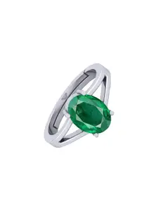 Barmunda Gems Brass Silver Toned Finger Ring with Emerald Stone