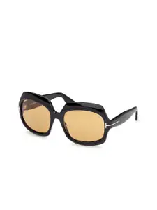 Tom Ford Women Brown Lens & Black Rectangle Sunglasses with